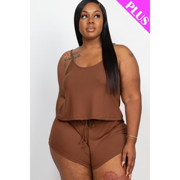 Rachell`s Boutique Pants - Plus Ribbed Strappy Top And Shorts Set